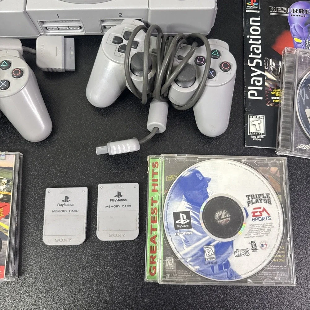 Sony PlayStation PS1 Console Bundle 9 Games & 2 Controllers Memory Cards Tested